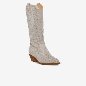 Betsey Johnson Silver and Brown Heeled Boots with Western Glam